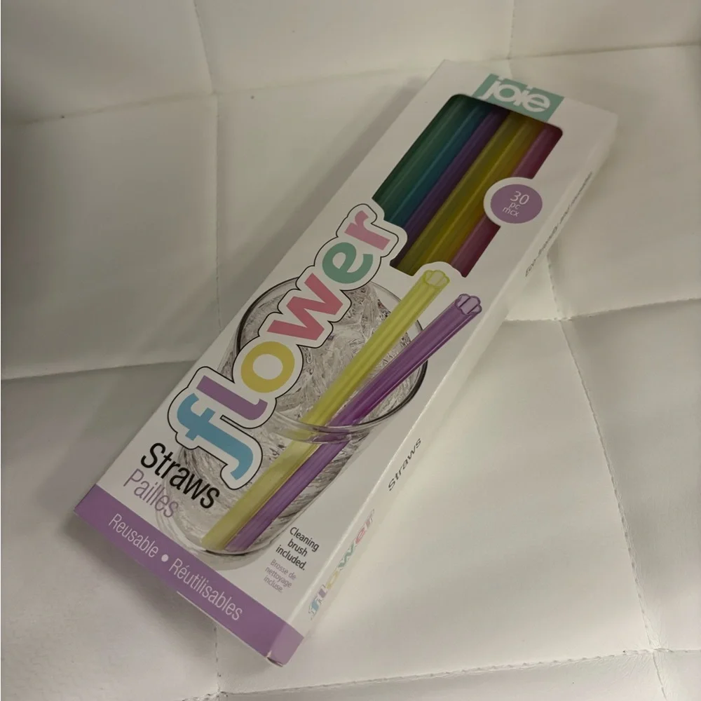 Joie Flower Reusable Straws with Cleaning Brush